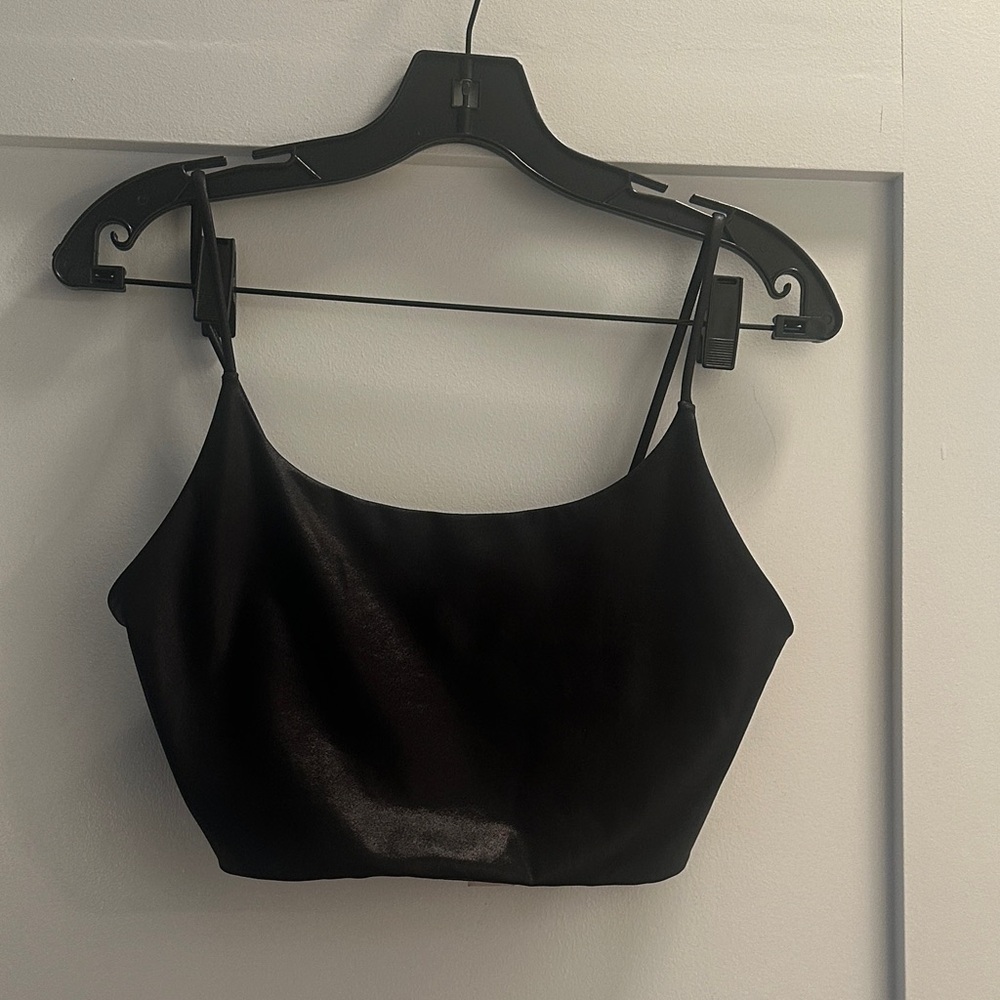 Alice + Olivia Black Satin Crop Cami